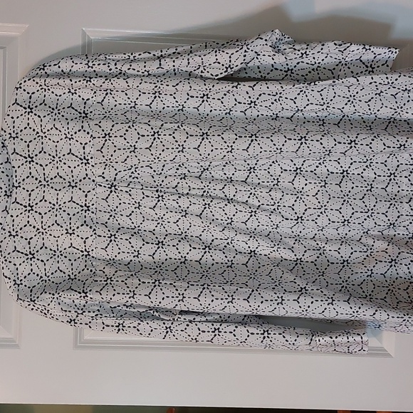 Natori Asagao Button Up Cotton Sateen Blouse White And Black XL NWOT - Picture 4 of 16